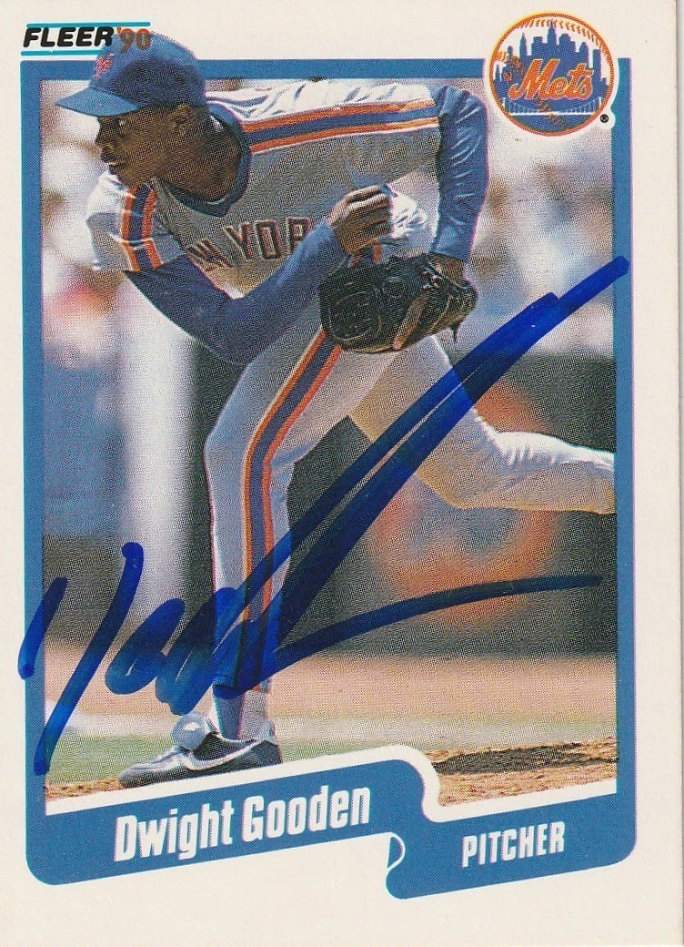 DWIGHT GOODEN NEW YORK METS  SIGNED 1990 FLEER CARD #204