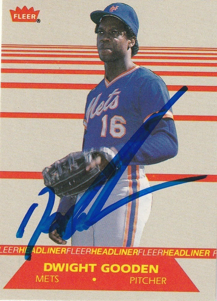 DWIGHT GOODEN NEW YORK METS  SIGNED 1987 FLEER HEADLINER CARD #3