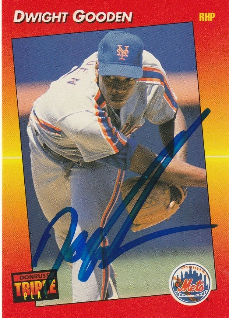DWIGHT GOODEN NEW YORK METS  SIGNED 1992 LEAF TRIPLE PLAY CARD #167
