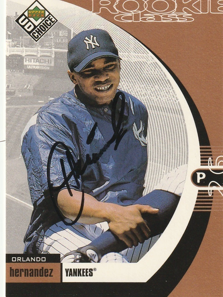 ORLANDO HERNANDEZ  NEW YORK YANKEES SIGNED 1999 UPPER DECK CHOICE CARD #14