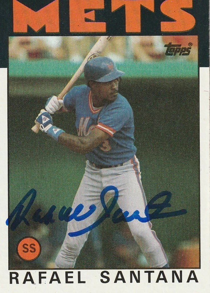 RAFAEL SANTANA  NEW YORK METS  SIGNED 1986 TOPPS CARD #587