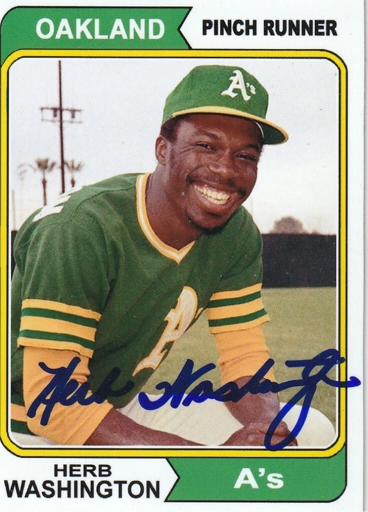 HERB WASHINGTON  OAKLAND A'S   SIGNED 1974 STYLE CUSTOM CARD