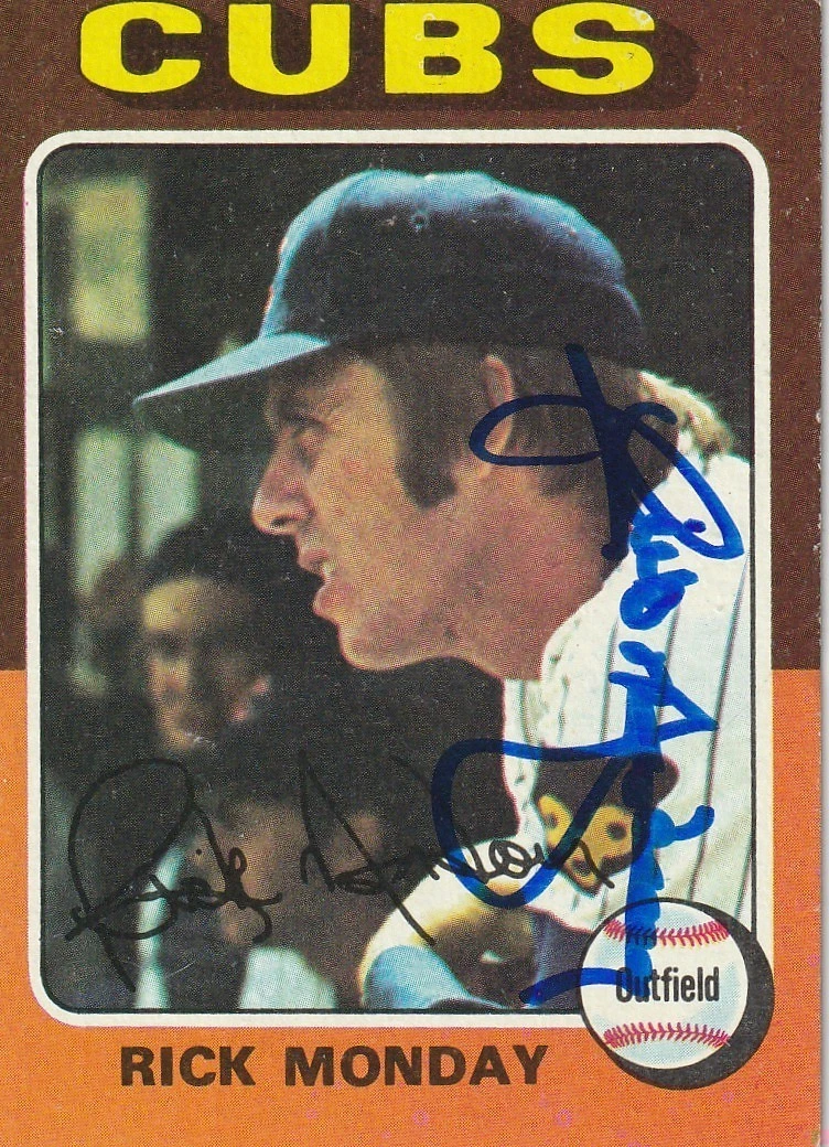 RICK MONDAY CHICAGO CUBS SIGNED 1975 TOPPS CARD #129