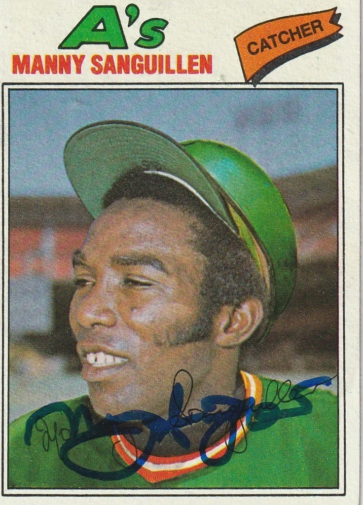 MANNY SANGUILLEN OAKLAND A'S  SIGNED 1977 TOPPS CARD #61