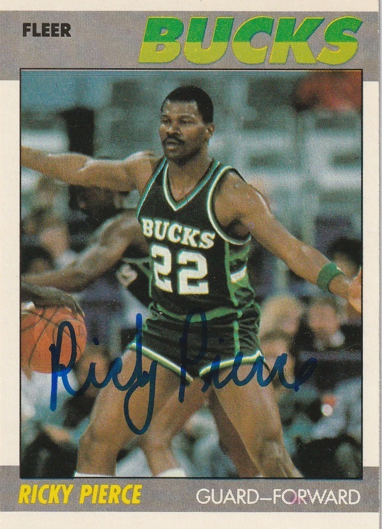 RICKY PIERCE MILWAUKEE BUCKS  SIGNED 1987 FLEER CARD #87