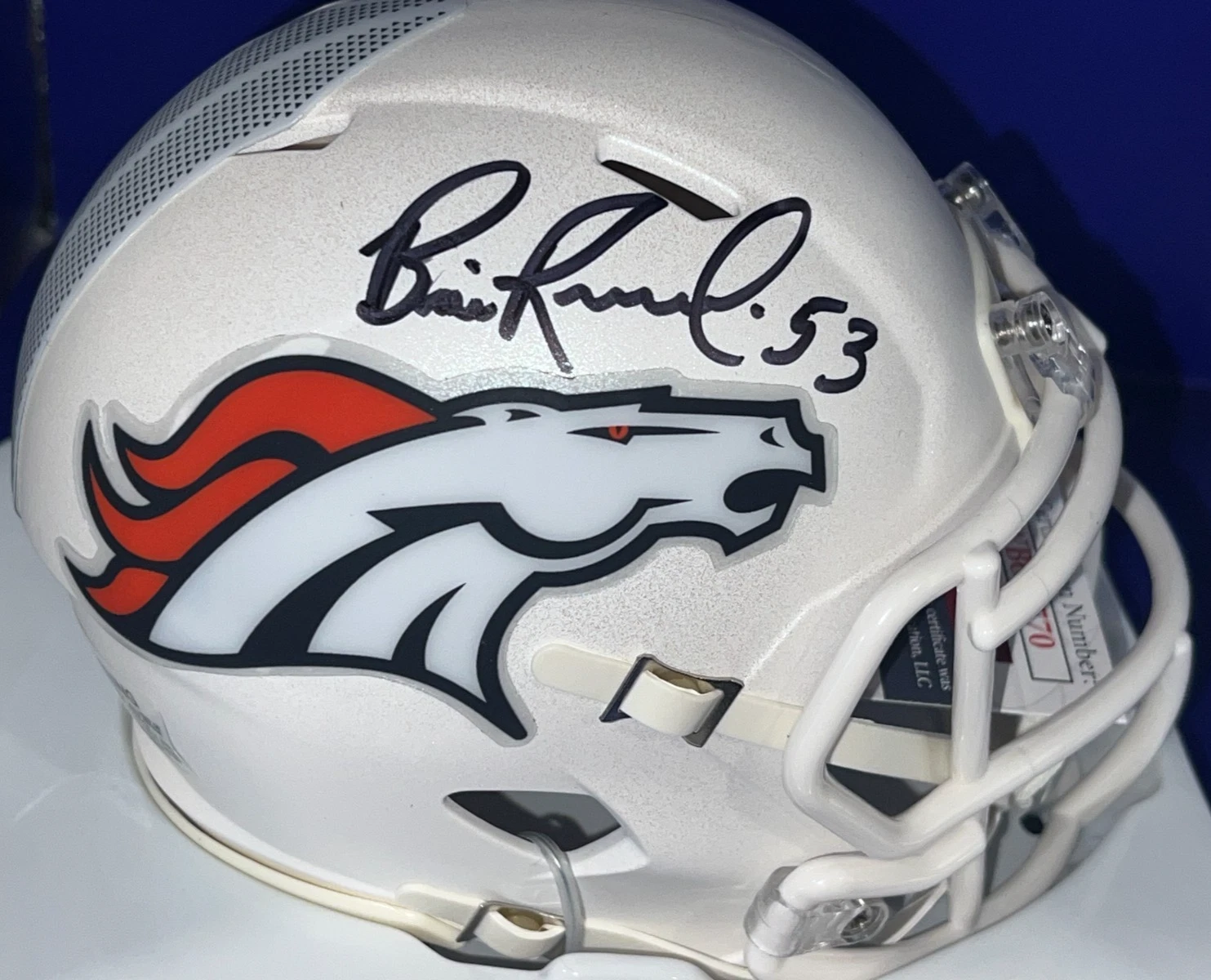 BILL ROMANOWSKI DENVER BRONCOS  JSA AUTHENTICATED SIGNED WHITE ALT MINI HELMET