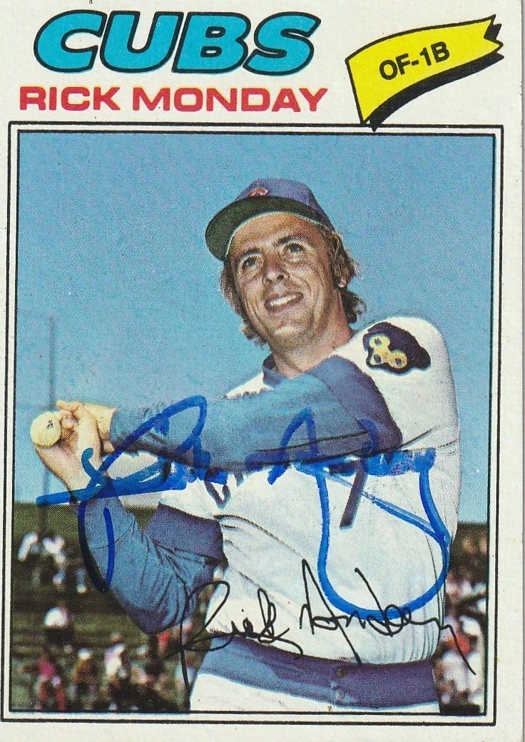 RICK MONDAY CHICAGO CUBS SIGNED 1977 TOPPS CARD #360