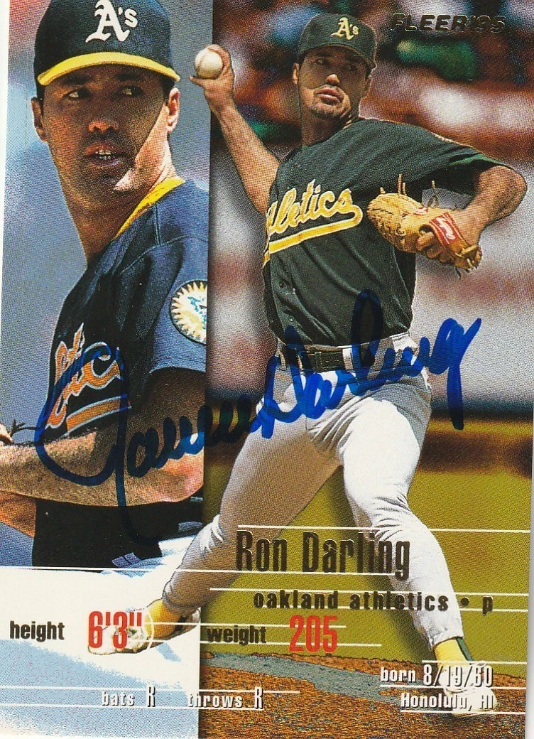 RON DARLING OAKLAND A'S  1995 FLEER SIGNED CARD #243