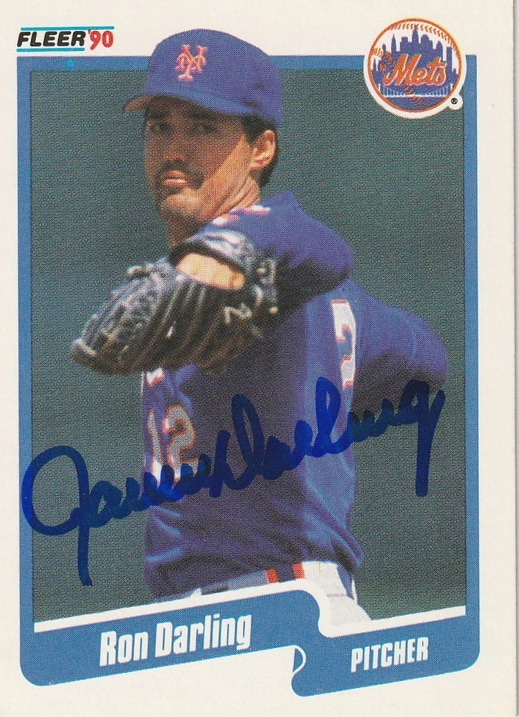 RON DARLING NEW YORK METS  1990 FLEER SIGNED CARD #201