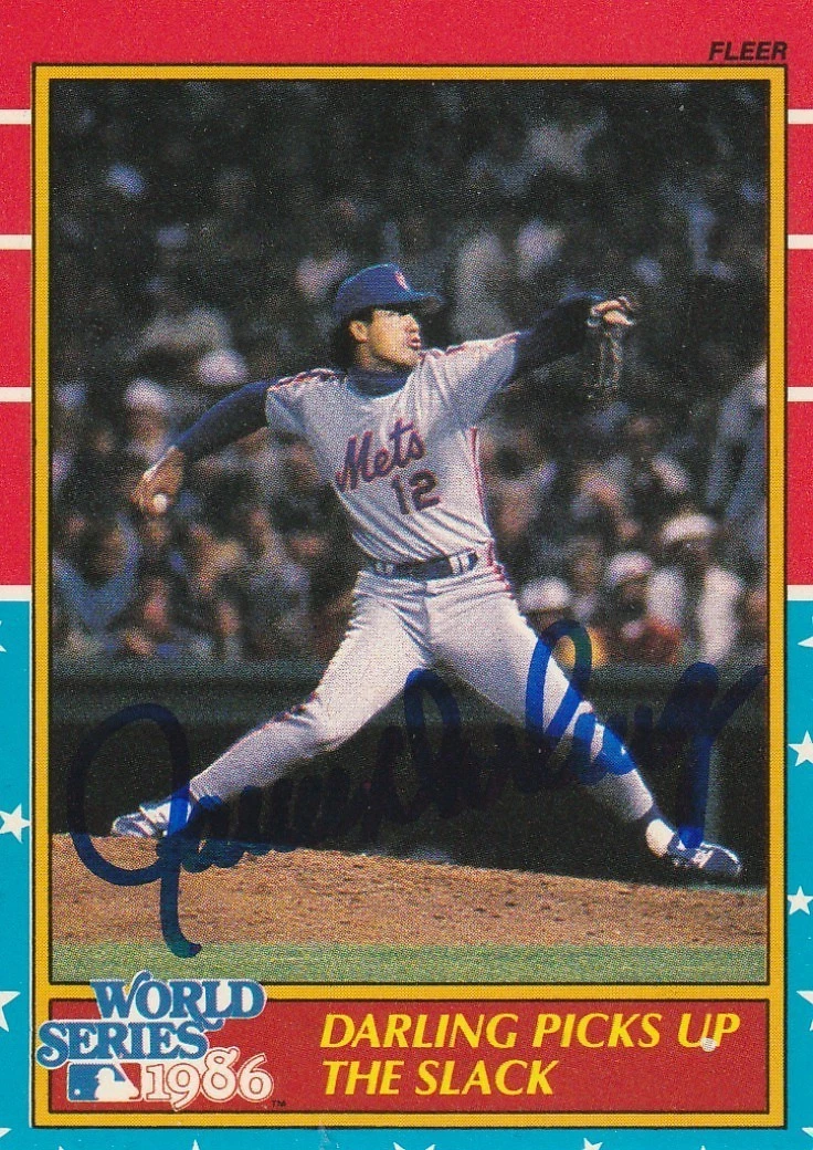 RON DARLING NEW YORK METS  1987 FLEER WORLD SERIES SIGNED CARD #5