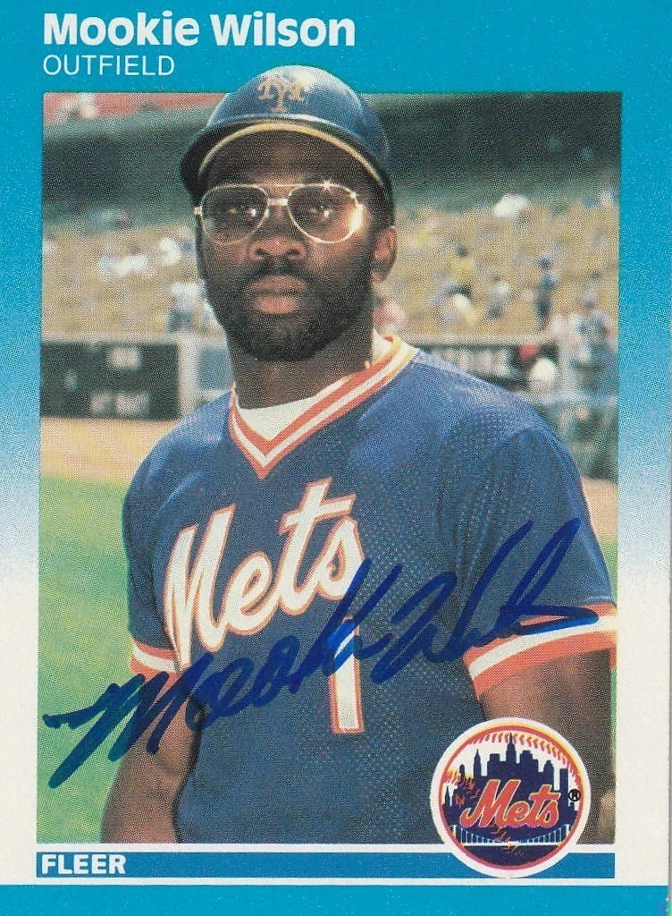 MOOKIE WILSON NEW YORK METS 1987 FLEER SIGNED CARD #25