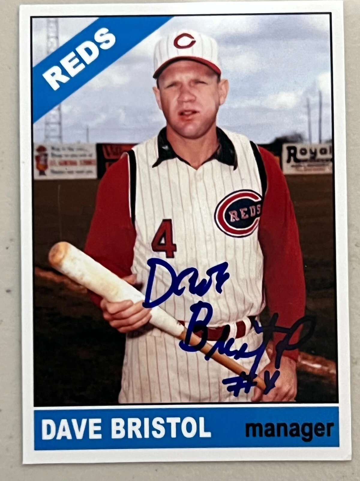 DAVE BRISTOL CINCINNATI REDS  1966 STYLE SIGNED CUSTOM CARD