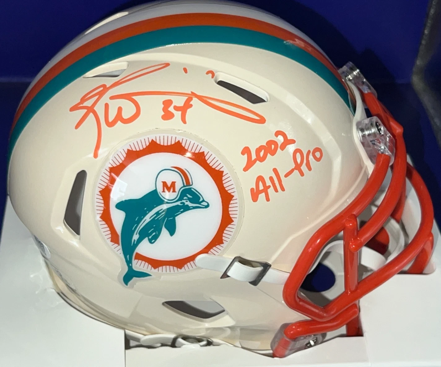 RICKY WILLIAMS MIAMI DOLPHINS 2002 ALL PRO JSA SIGNED RETRO MINI HELMET