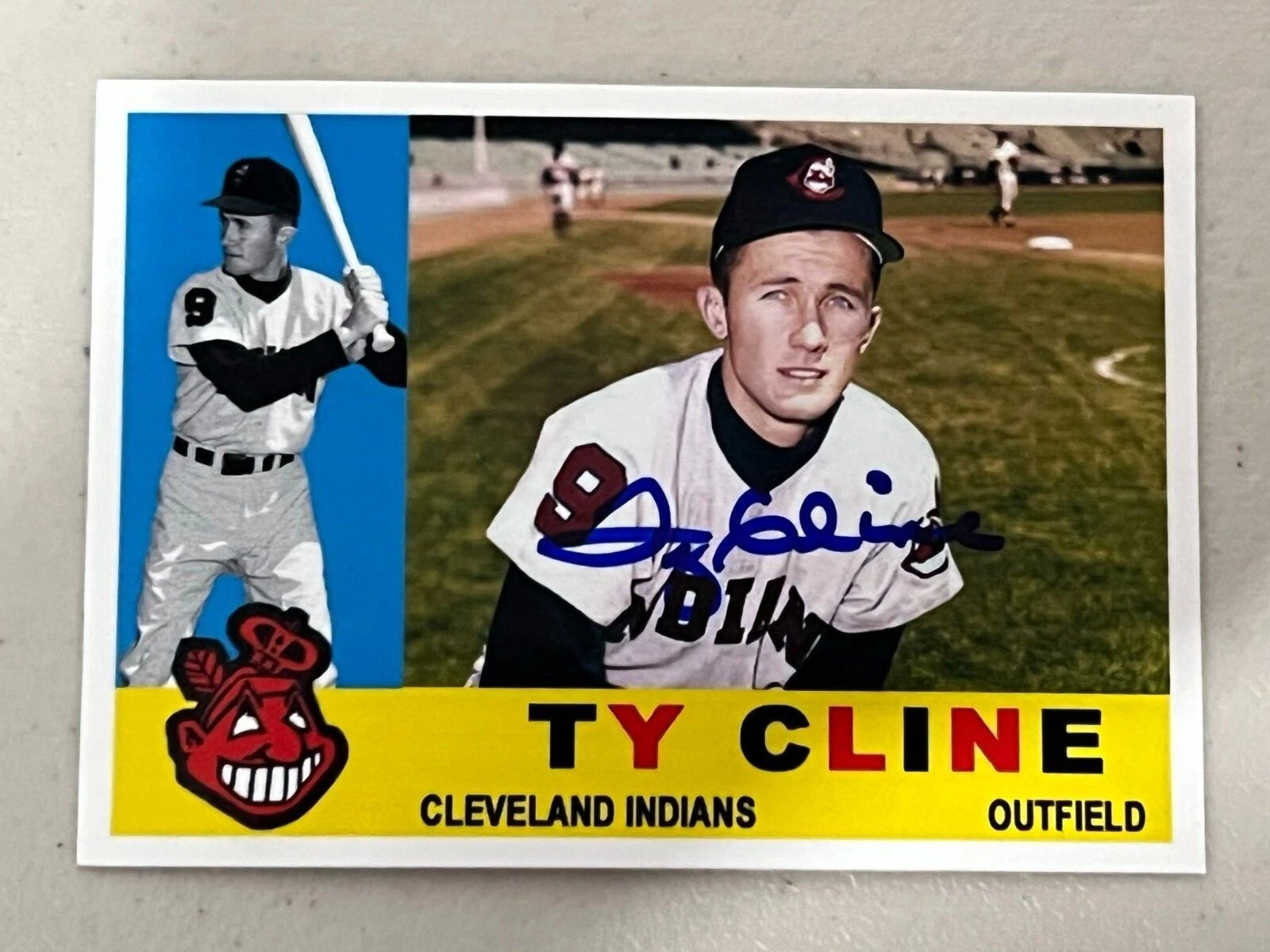 TY CLINE  CLEVELAND INDIANS  1960 STYLE  SIGNED CUSTOM CARD
