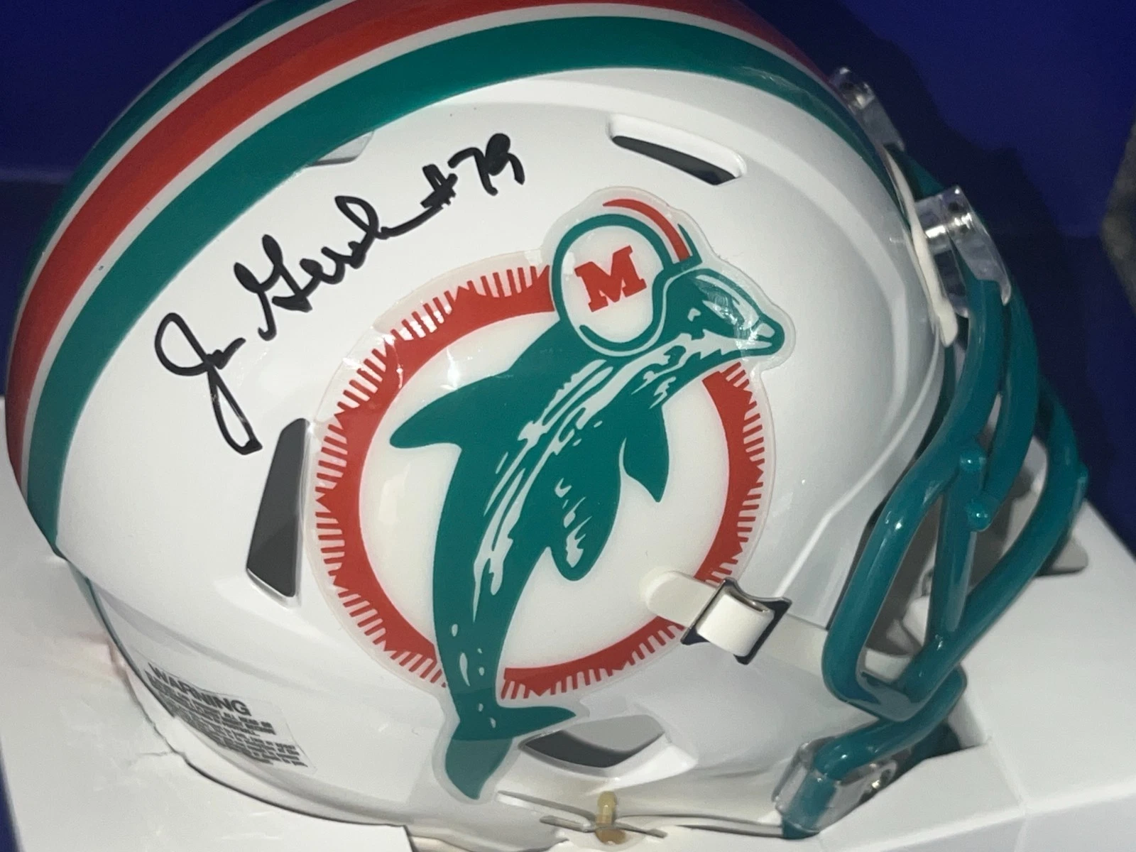 JON GIESLER MIAMI DOLPHINS SIGNED THROW BACK MINI HELMET