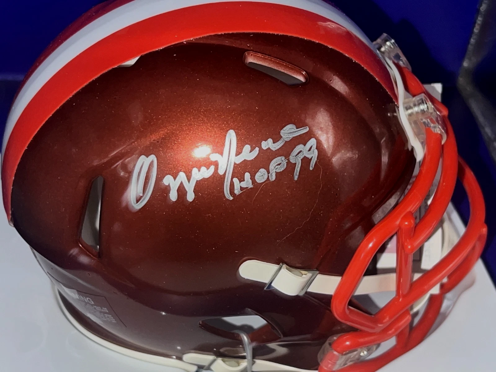 OZZIE NEWSOME CLEVELAND BROWNS 99 SIGNED JSA AUTHENTICATED FLASH MINI HELMET