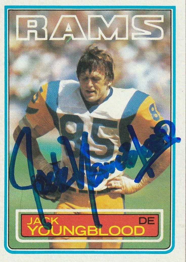 JACK YOUNGBLOOD LOS ANGELES RAMS SIGNED 1983 TOPPS CARD #96