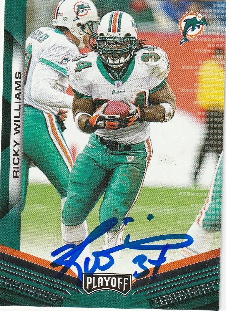 RICKY WILLIAMS MIAMI DOLPHINS SIGNED 2019 PLAY OFF PANINI CARD #12
