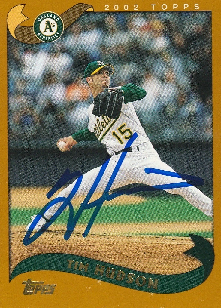 TIM HUDSON OAKLAND A'S  SIGNED 2002 TOPPS CARD #590