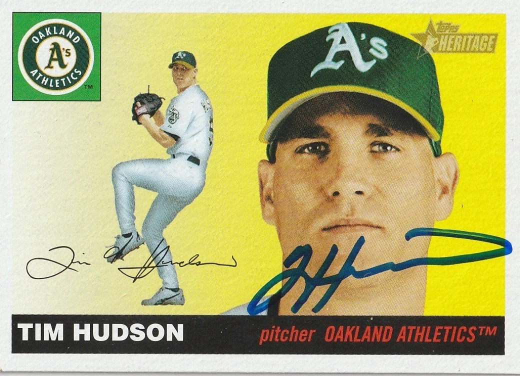 TIM HUDSON OAKLAND A'S  SIGNED 2004 TOPPS HERITAGE CARD #251