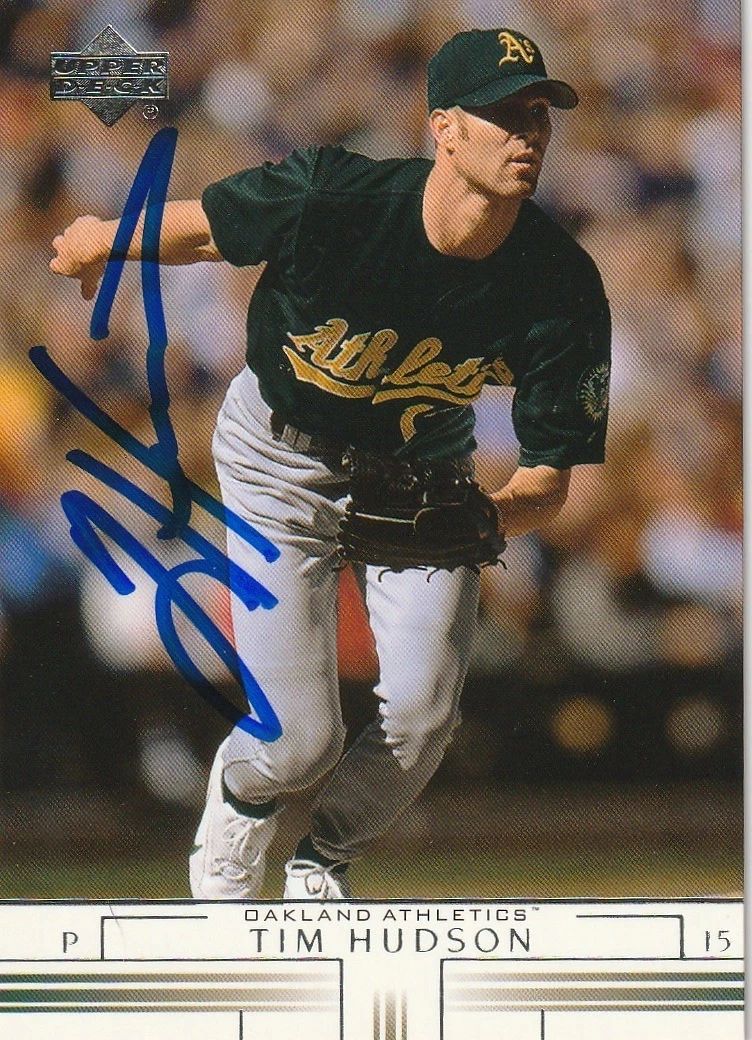 TIM HUDSON OAKLAND A'S SIGNED 2002 UPPER DECK CARD #555