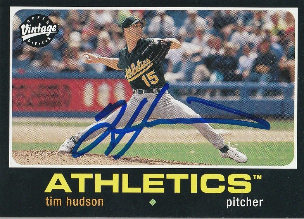 TIM HUDSON OAKLAND A'S  SIGNED 2002 UPPER DECK VINTAGE CARD #14