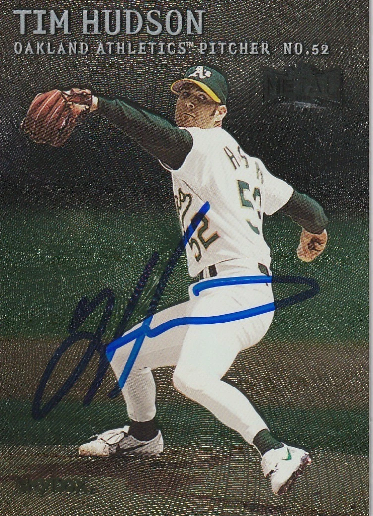 TIM HUDSON OAKLAND A'S  SIGNED 2000 METAL BASE SET CARD #162