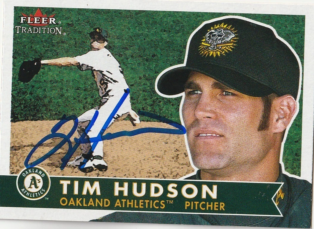 TIM HUDSON OAKLAND A'S  SIGNED 2001 FLEER TRADITION CARD #292