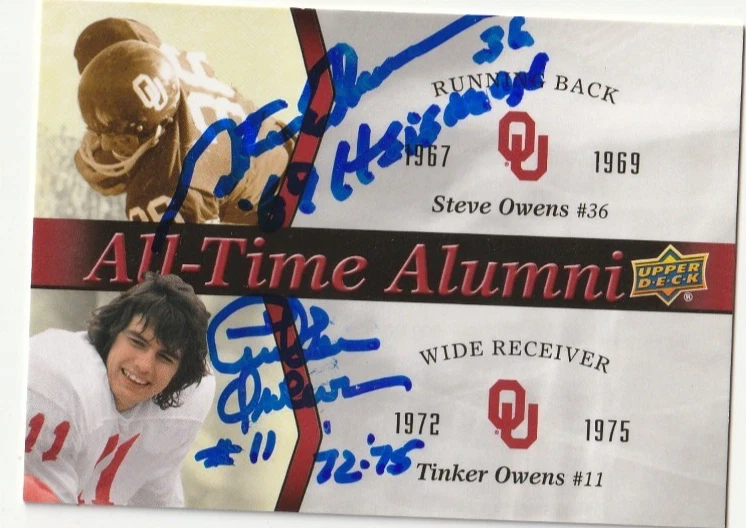 STEVE OWENS / TINKER OWENS OKLAHOMA SOONERS SIGNED 2011 UPPER DECK CARD #ATAD-00