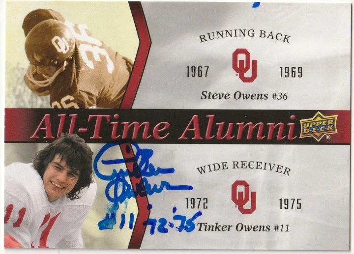 TINKER OWENS OKLAHOMA SOONERS SIGNED 2011 UPPER DECK CARD #ATAD-00