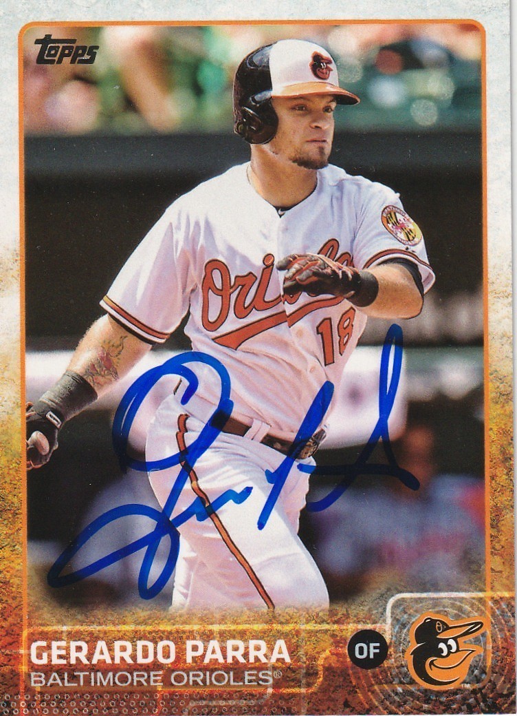 GERARDO PARRA BALTIMORE ORIOLES  SIGNED 2015 TOPPS TRADED CARD #US132