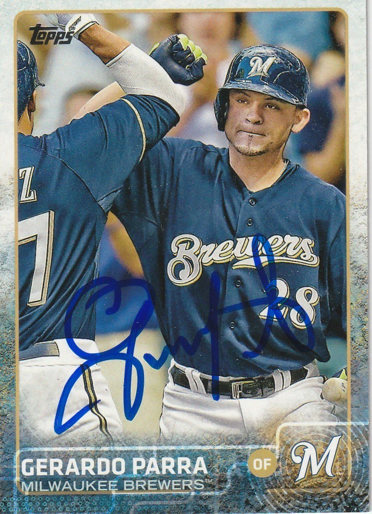GERARDO PARRA MILWAUKEE BREWERS  SIGNED 2015 TOPPS CARD #334