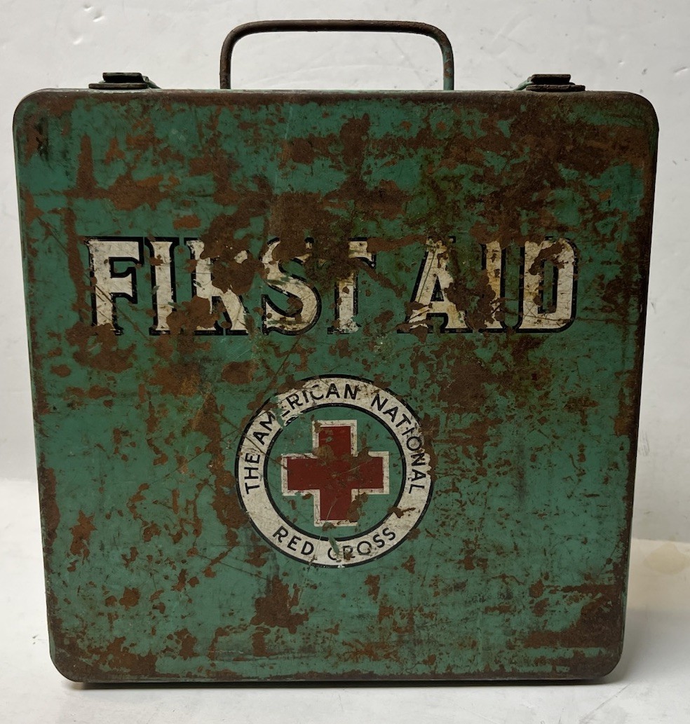 Vintage 1950s American Red Cross First Aid Kit Metal Box W/ Aged Patina