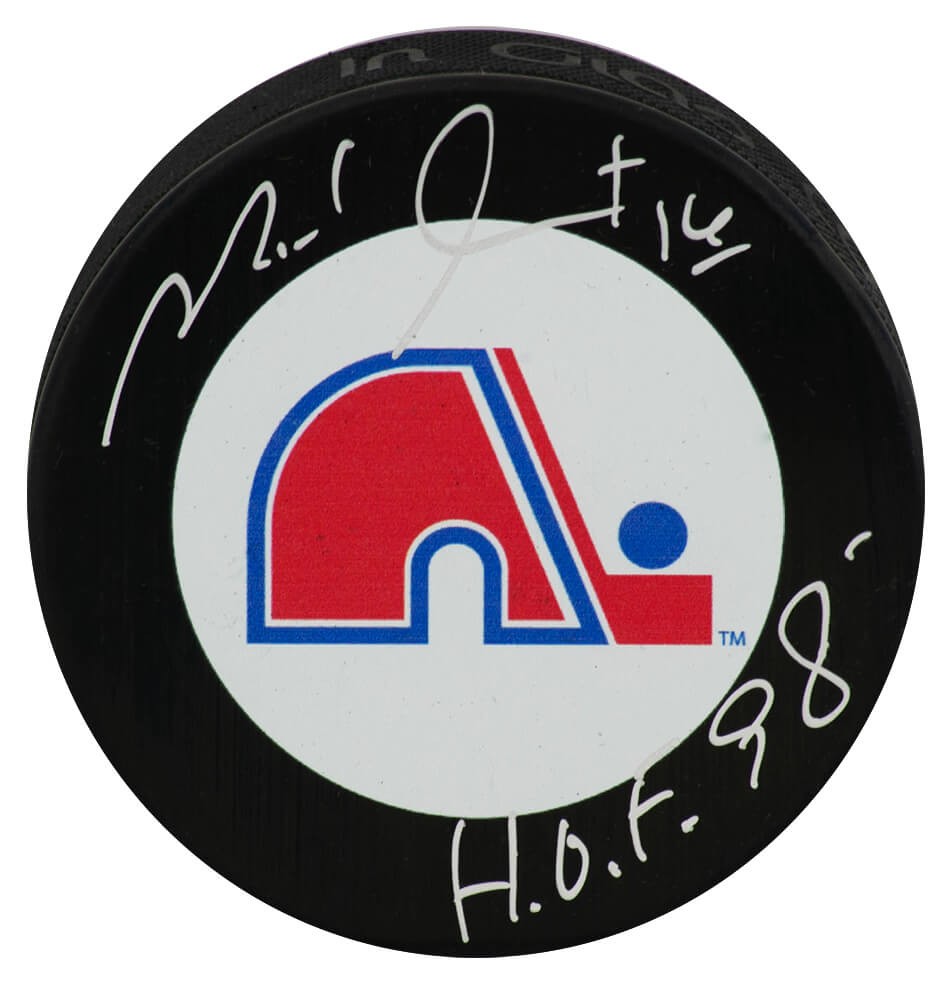 Michel Goulet Signed Nordiques Team Large Logo Hockey Puck w/HOF'98 - (SS COA)