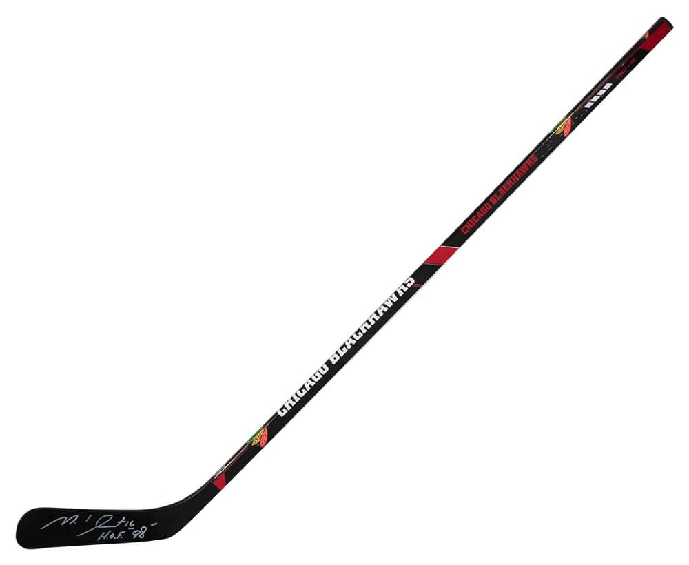 Michel Goulet Signed Blackhawks Logo 48In Franklin Hockey Stick w/HOF - (SS COA)