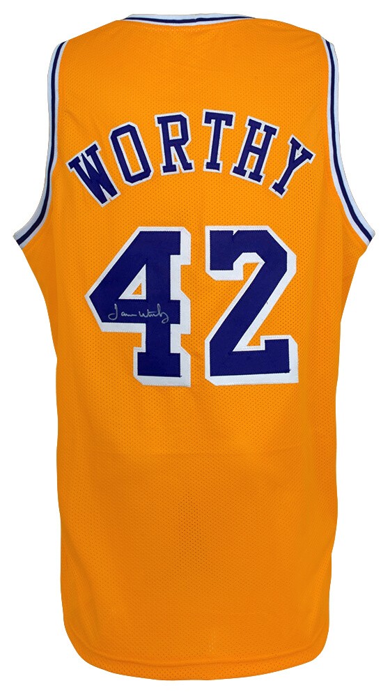 James Worthy (LAKERS) Signed Gold Custom Basketball Jersey - (SCHWARTZ COA)