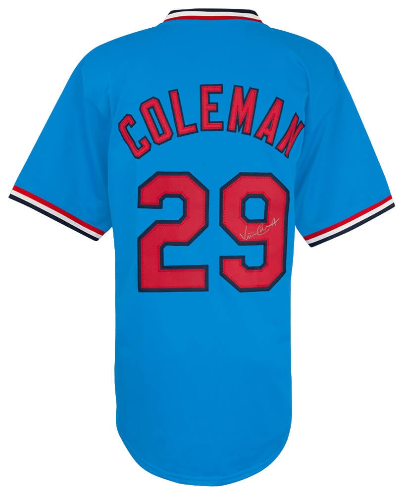 Vince Coleman (CARDINALS) Signed Blue T/B Custom Baseball Jersey -(SCHWARTZ COA)