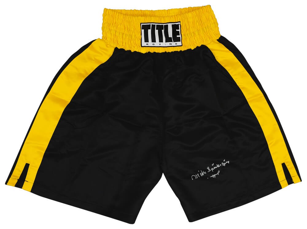 Michael (Mike) Spinks Signed Title Black With Gold Boxing Trunks w/Jinx (SS COA)