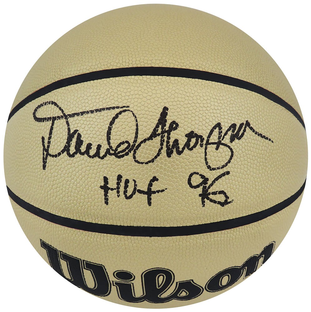 David Thompson Signed Wilson Gold NBA Basketball w/HOF96 - (SCHWARTZ COA)