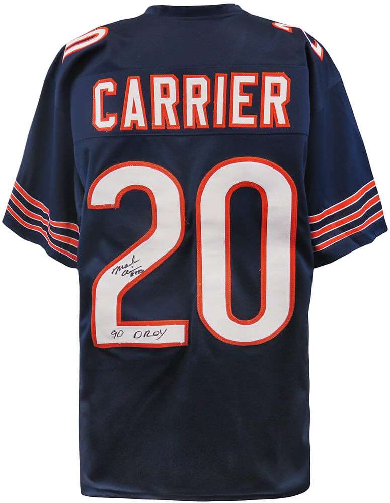 Mark Carrier (BEARS) Signed Navy Custom Football Jersey w/90 DROY (SCHWARTZ COA)