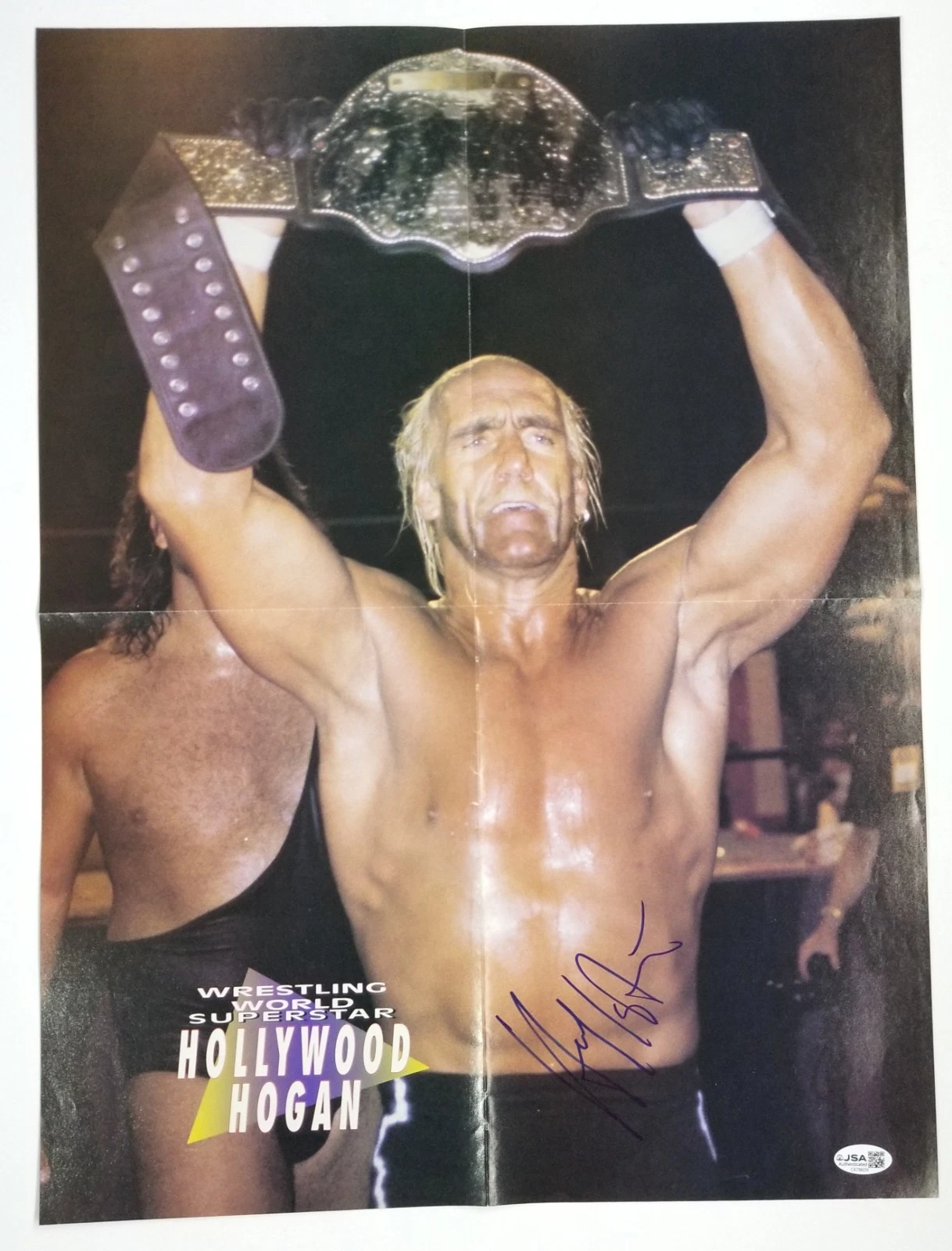 Hollywood Hulk Hogan REAL hand SIGNED Mag Foldout Poster JSA COA WWE Wrestling