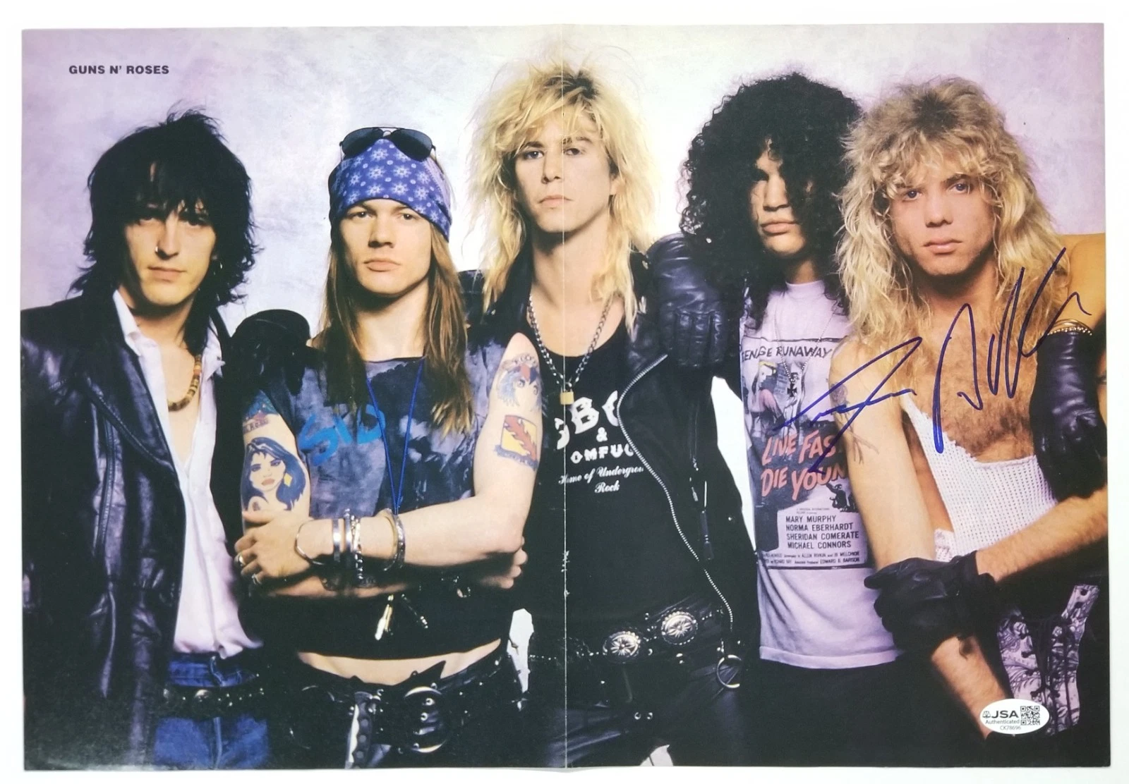 Steven Adler of Guns N' Roses hand SIGNED Mag Foldout Poster JSA COA Autographed