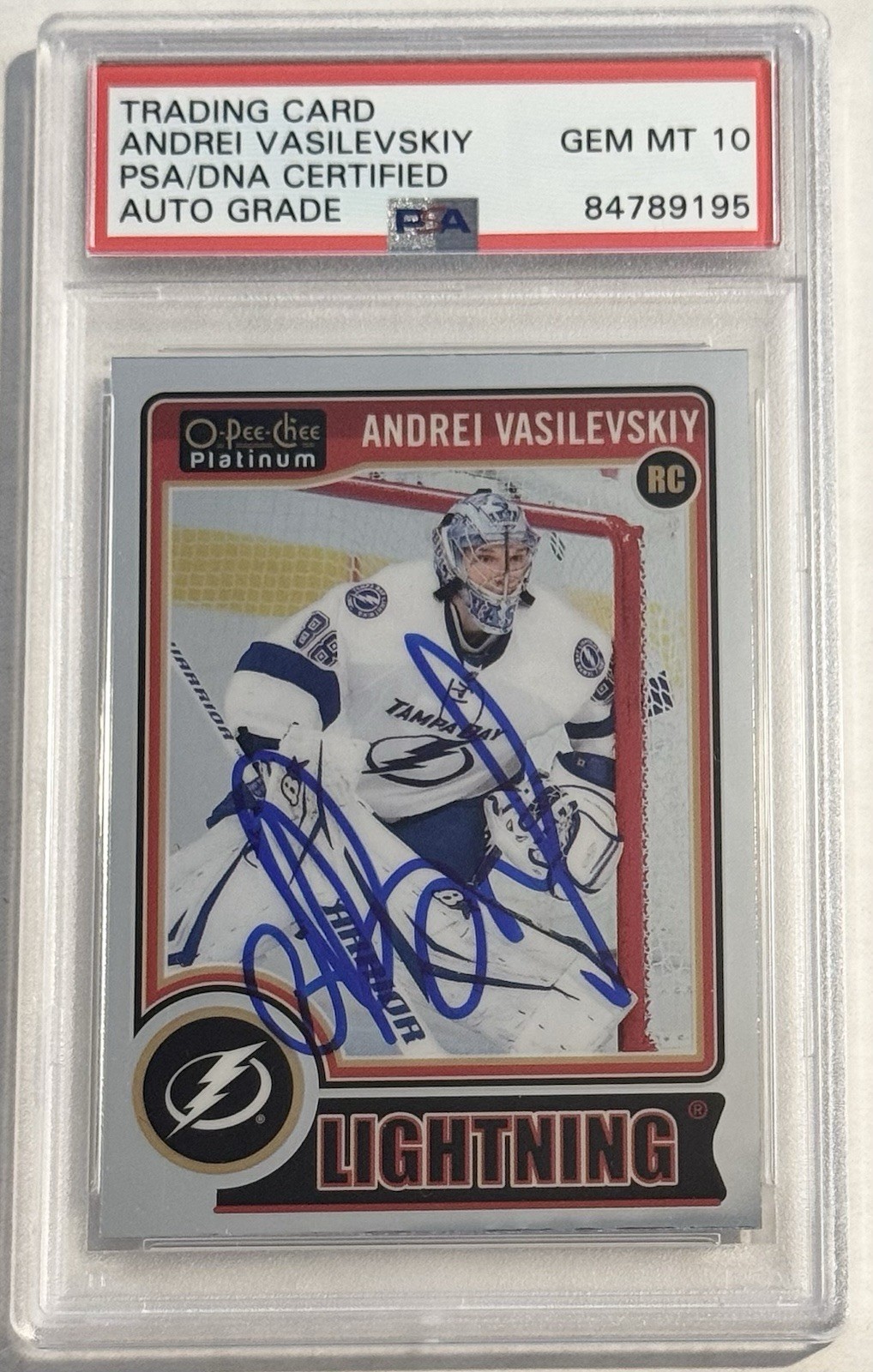Andrei Vasilevskiy 2014-15 O-Pee-Chee Platinum RC Lightning Gem 10 Auto PSA/DNA