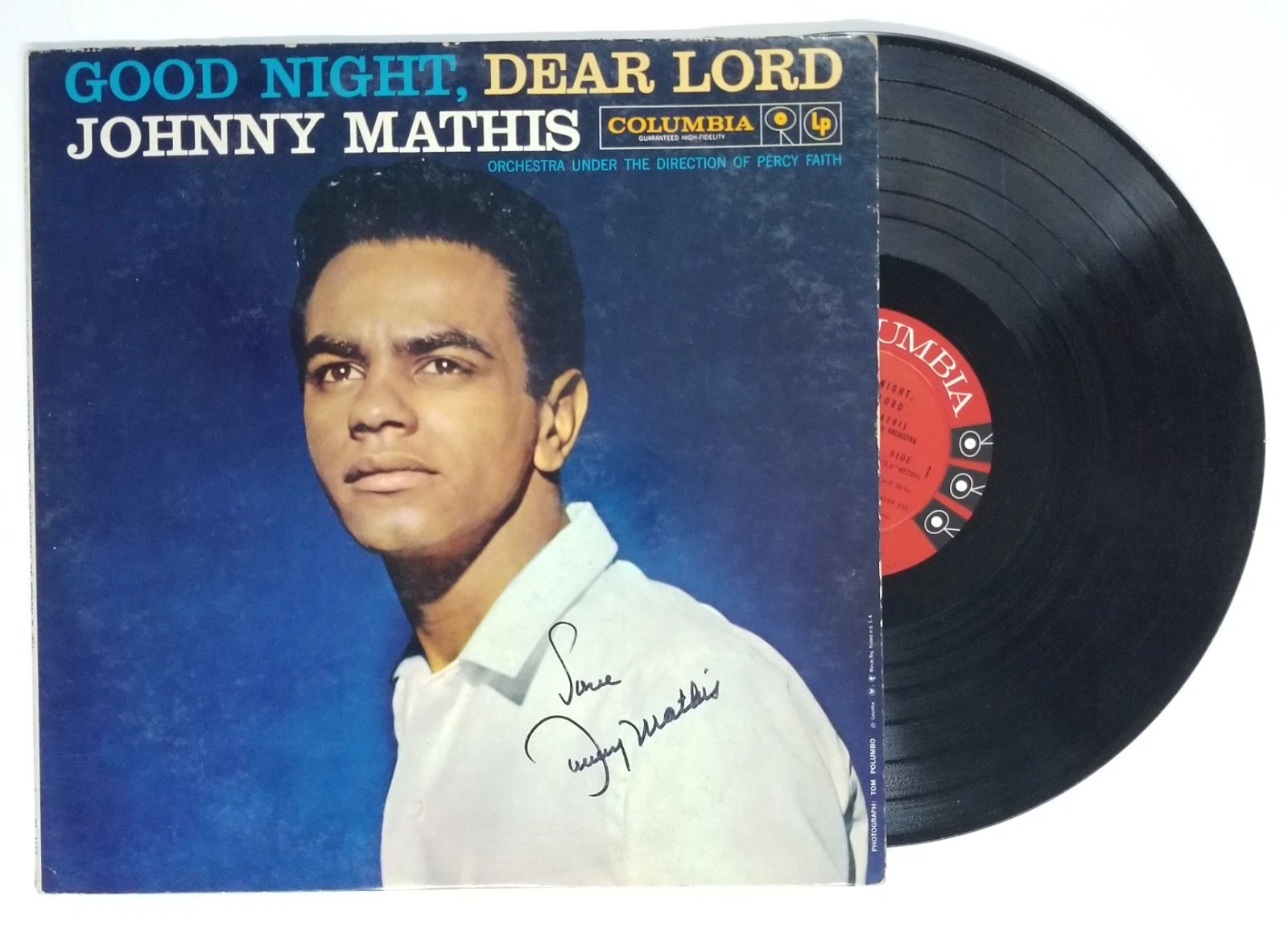 Johnny Mathis hand SIGNED Good Night Dear Lord Vinyl Record JSA COA Autographed