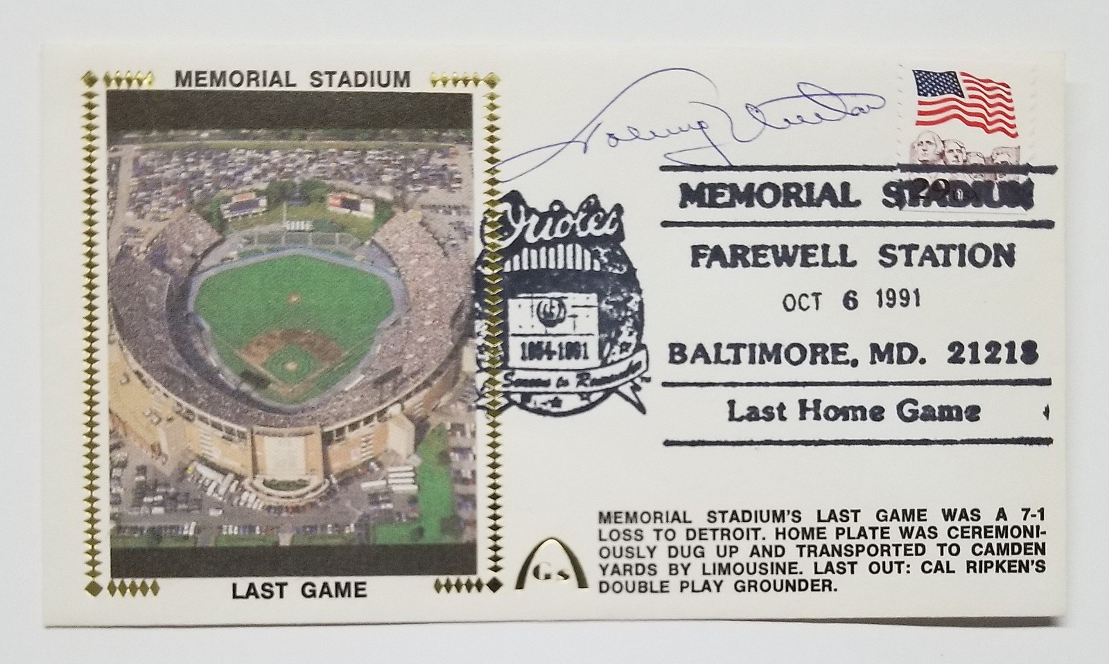 Johnny Unitas SIGNED Orioles Last Home Game First Day Cover FDC Envelope JSA COA