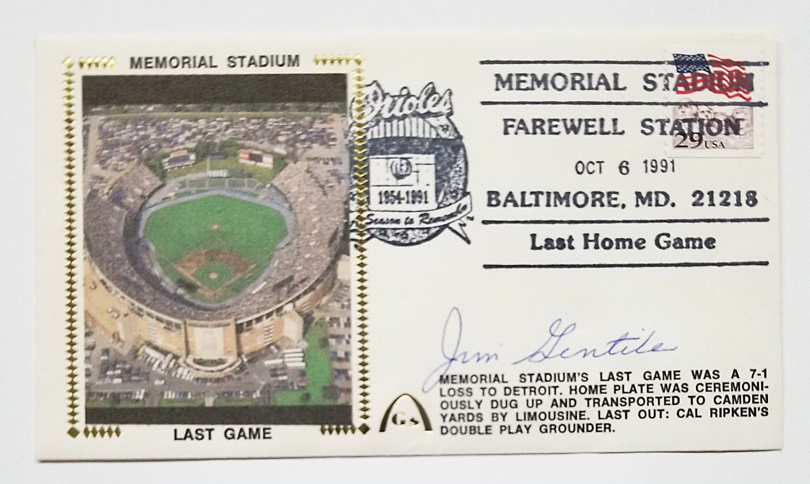 Jim Gentile SIGNED Orioles Last Home Game First Day Cover FDC Envelope JSA COA