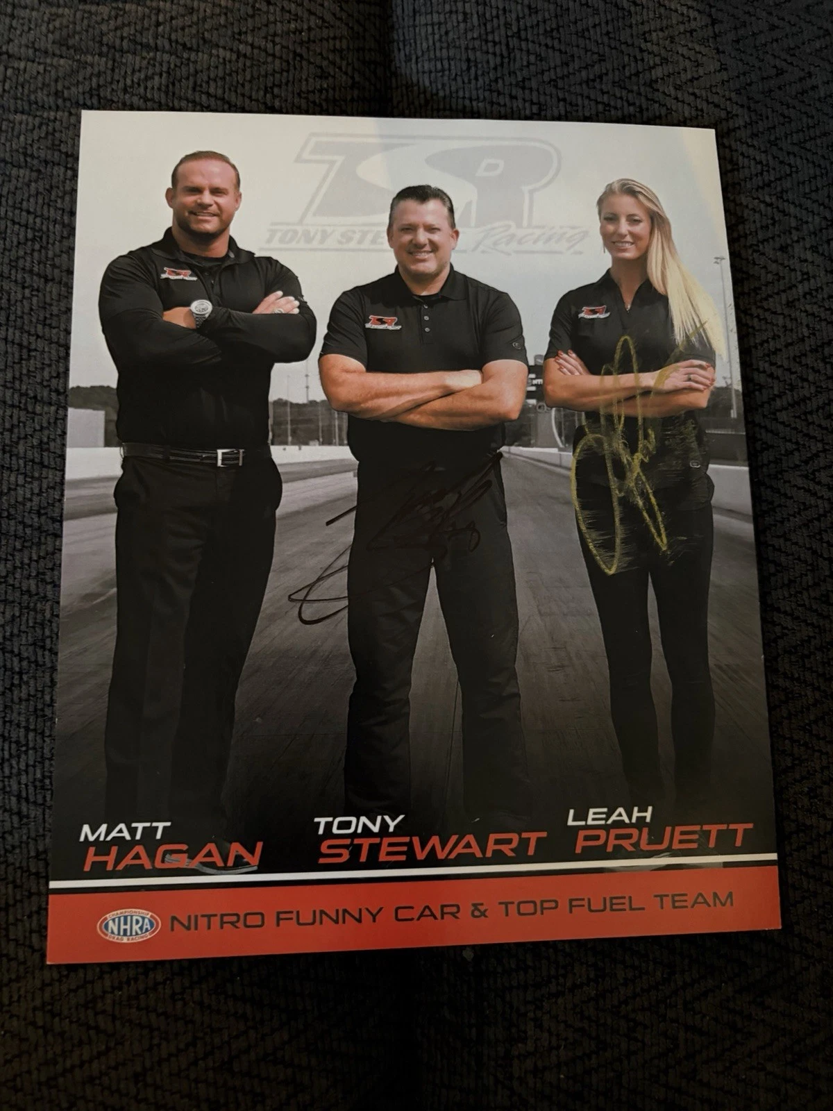 Leah Pruett Smeared NHRA Signed Car Promo Hero Card Top Fuel Tony Stewart