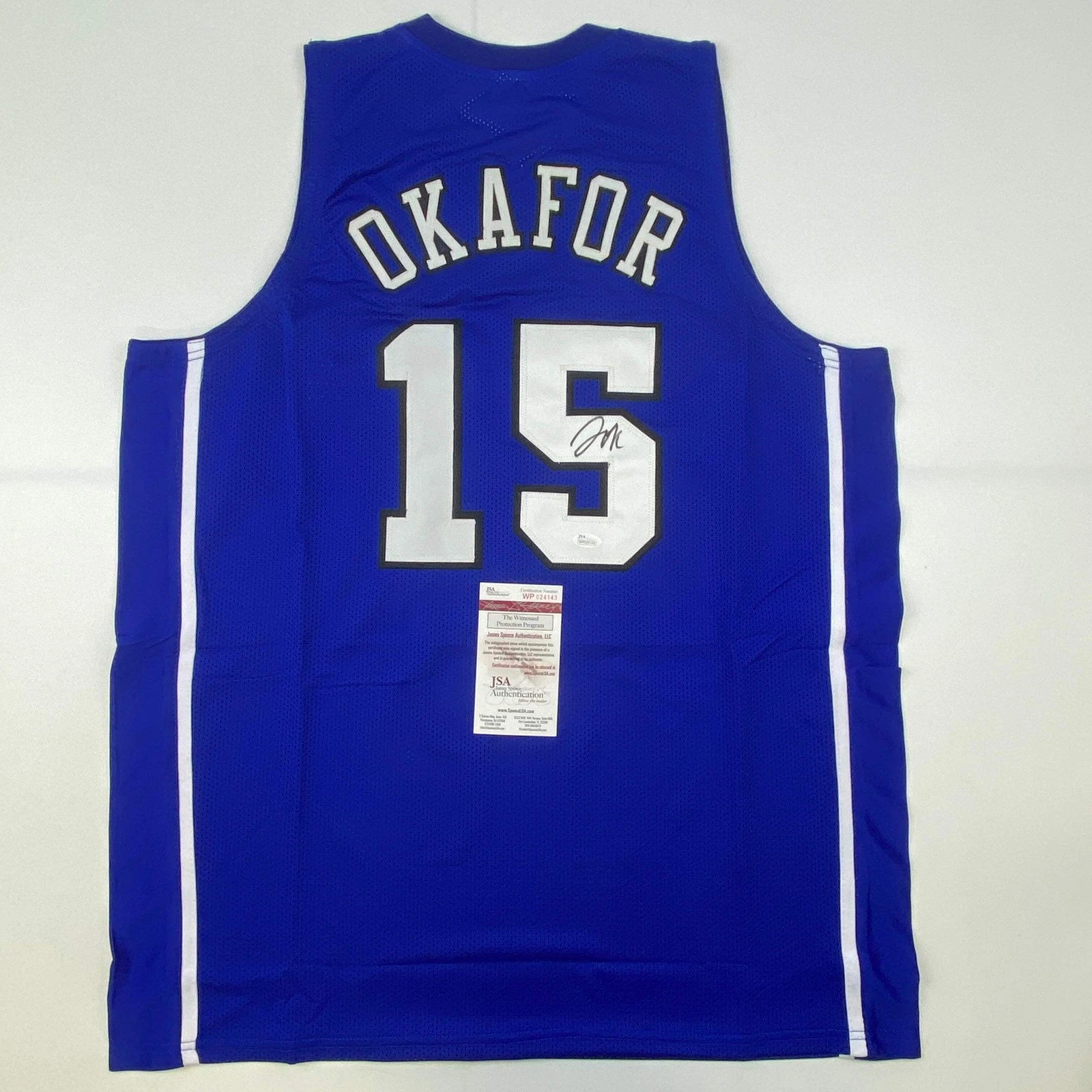 Autographed/Signed JAHLIL OKAFOR Duke Blue College Jersey JSA COA Auto