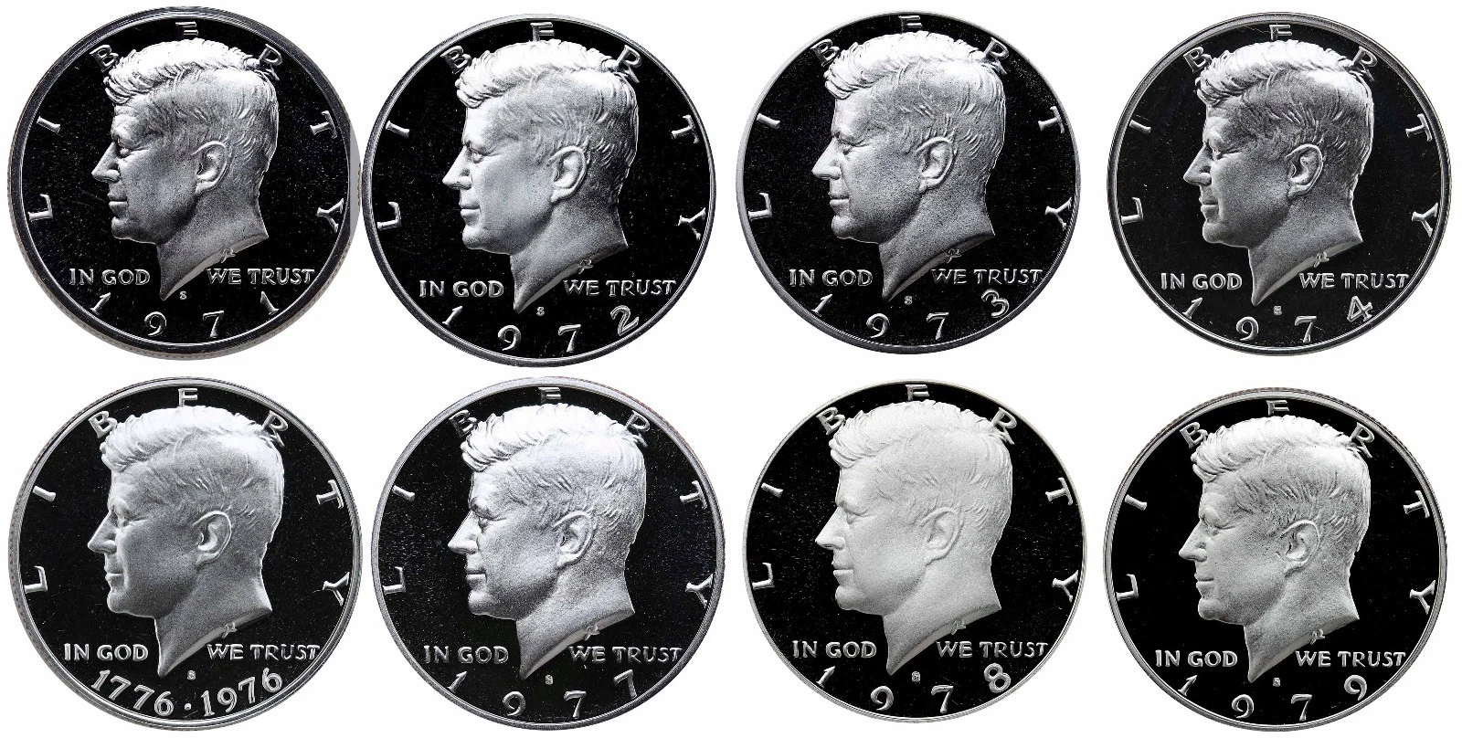 1971-1979 S Complete Set Kennedy Half Dollars Gem Proof Run 8 Coins US Mint