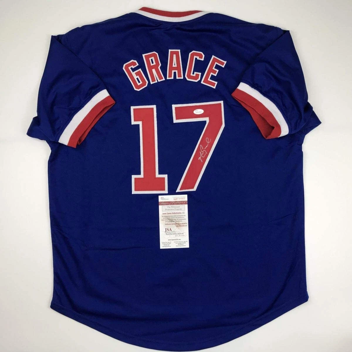 Autographed/Signed MARK GRACE Chicago Blue Baseball Jersey JSA COA Auto